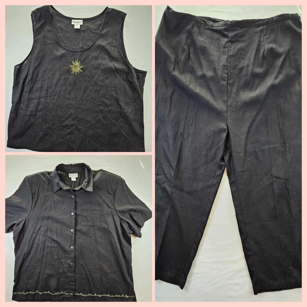 Anna Maxwell Womens 3 Piece Linen Blend Set Top 5X Overshirt 5X Pants 4X NWT